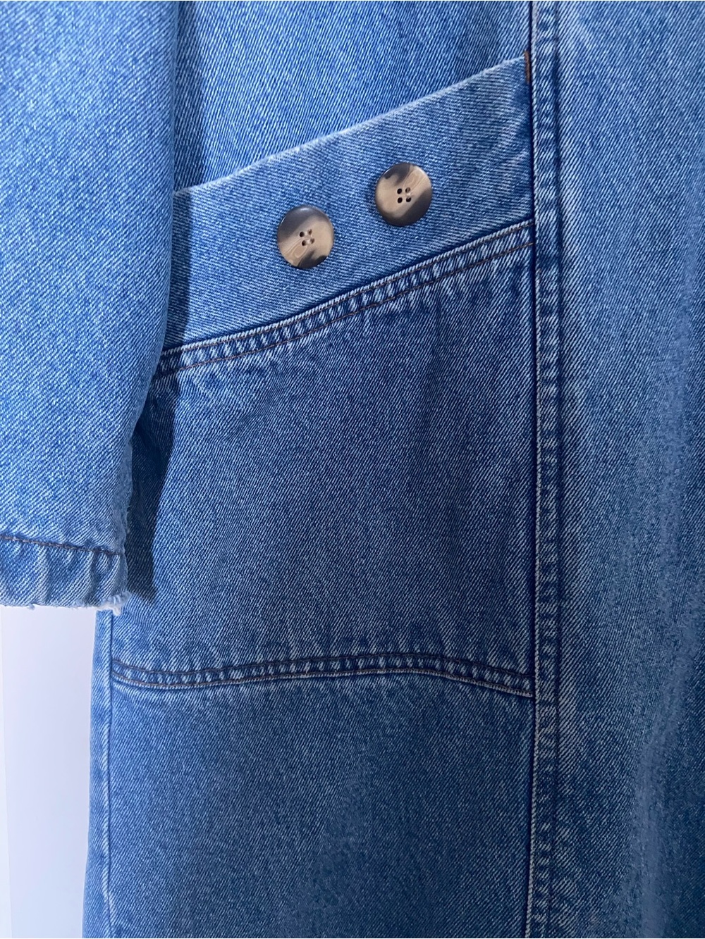 Vintage Blue Long Denim Duster Trench Coat 100% Cotton, Cotton Lined L - Picture 6 of 14
